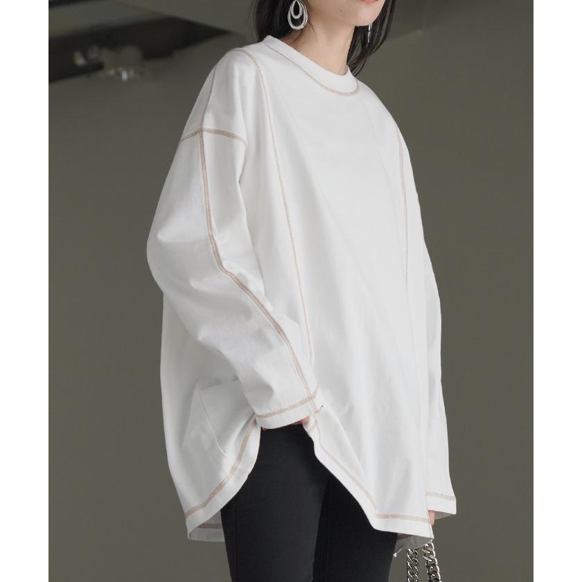 カットソー T レディース ティーシャツ 無地 長袖 Tシャツ ロング チュニック 綿100 ルーズ ビッグ | HUG.U | 11