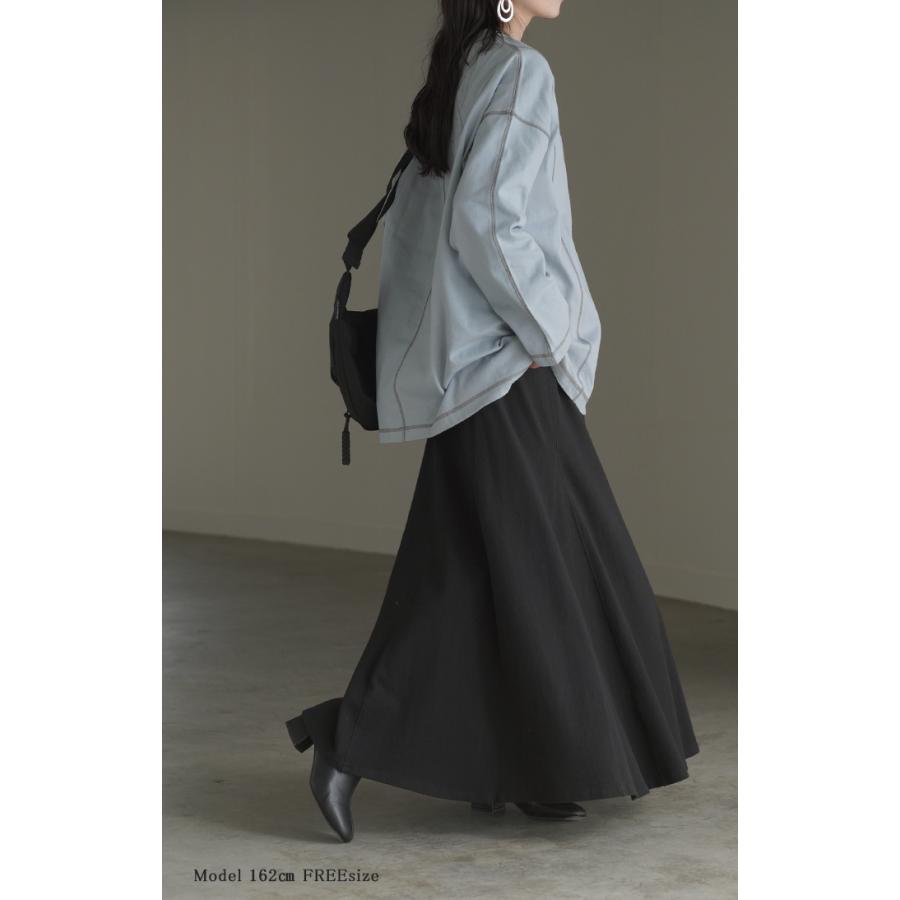 カットソー T レディース ティーシャツ 無地 長袖 Tシャツ ロング チュニック 綿100 ルーズ ビッグ | HUG.U | 12