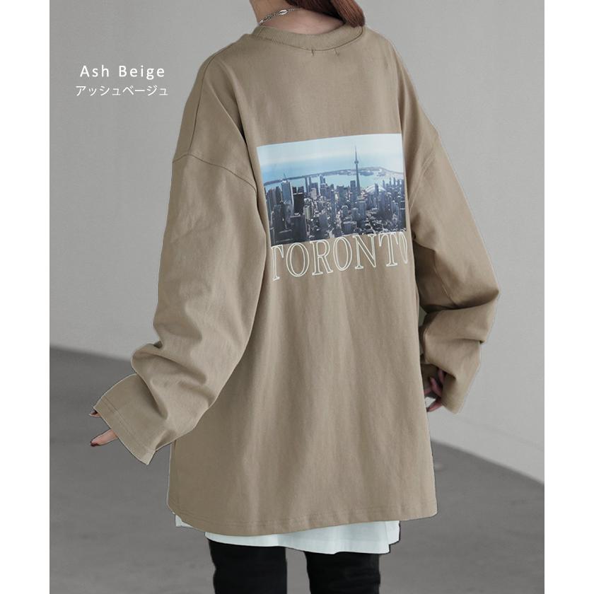 トップス ロンT プリント レディース カットソー 長袖 Tシャツ 綿100 ロング ロゴ ロゴT バックプリント チュニック 大きいサイズ きれいめ ゆる Uネック 長い | HUG.U | 17