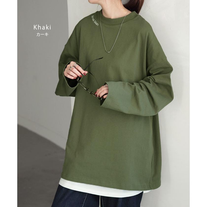 トップス ロンT プリント レディース カットソー 長袖 Tシャツ 綿100 ロング ロゴ ロゴT バックプリント チュニック 大きいサイズ きれいめ ゆる Uネック 長い | HUG.U | 18
