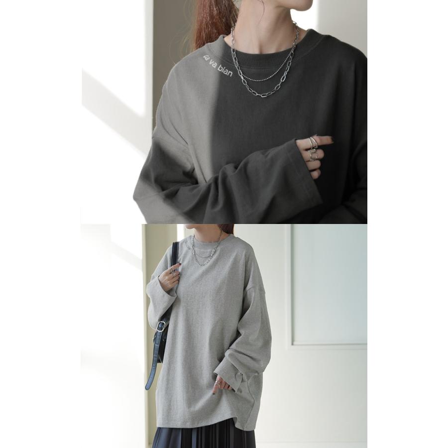 トップス ロンT プリント レディース カットソー 長袖 Tシャツ 綿100 ロング ロゴ ロゴT バックプリント チュニック 大きいサイズ きれいめ ゆる Uネック 長い | HUG.U | 07