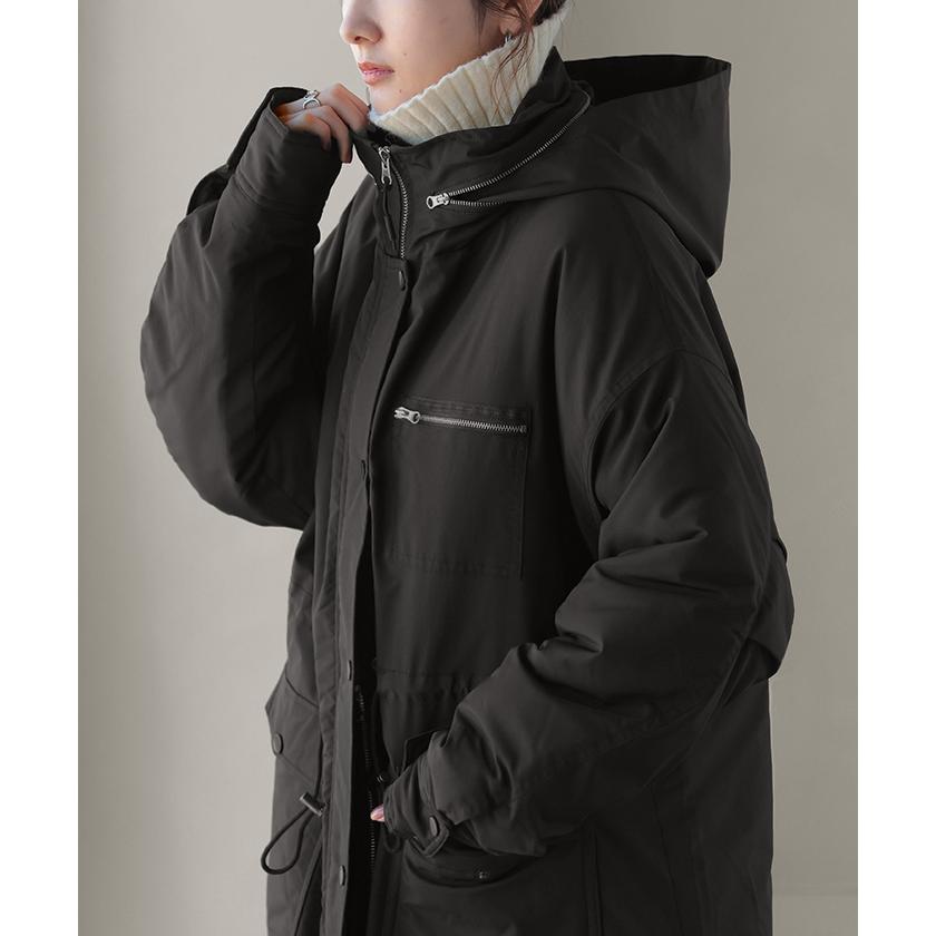 コート 中綿 軽量 耐久性 レディース アウター ロング ロングコート フェイクダウン ダウンコート フード タートルネック | HUG.U | 12