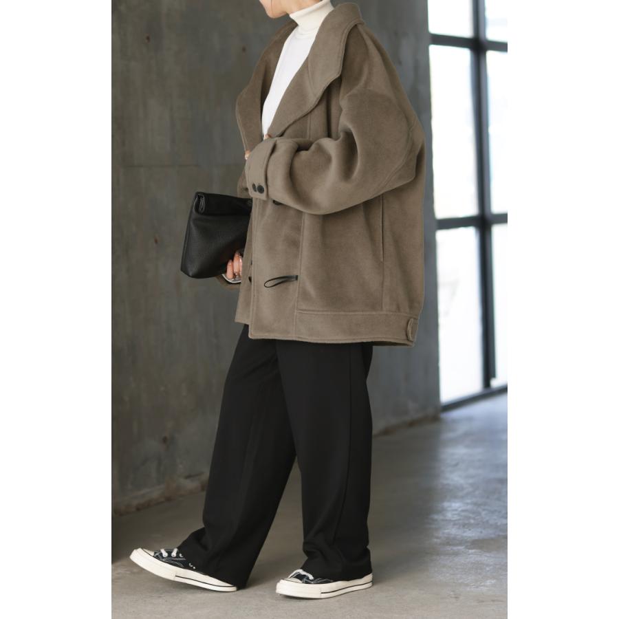 コート アウター レディース ウール 風 ダッフルコート ダッフル チュニック ドルマン ロング ハイネック スタンドネック オーバーサイズ 無地 長袖 | HUG.U | 08