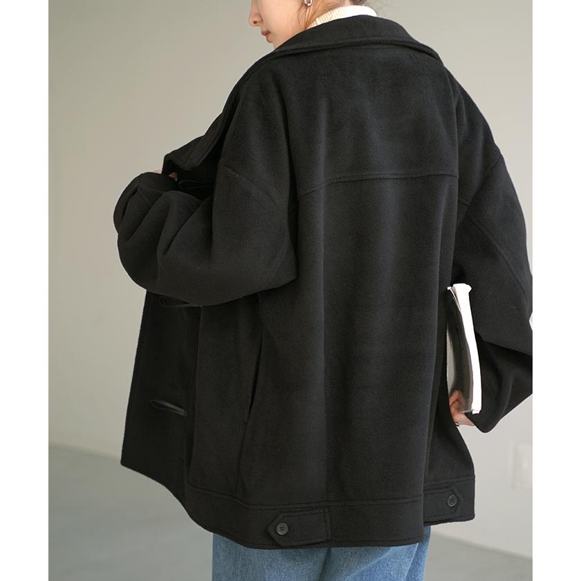 コート アウター レディース ウール 風 ダッフルコート ダッフル チュニック ドルマン ロング ハイネック スタンドネック オーバーサイズ 無地 長袖 | HUG.U | 11