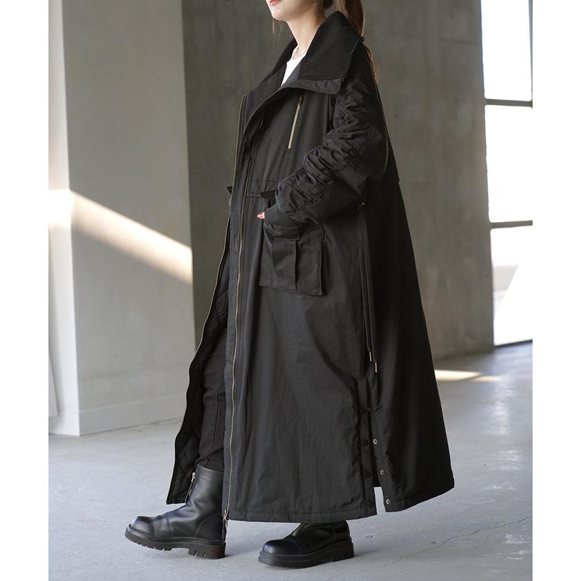 コート 中綿 ロング レディース アウター 2way 無地 長袖 リブ タートルネック ハイネック ロングコート | HUG.U | 06