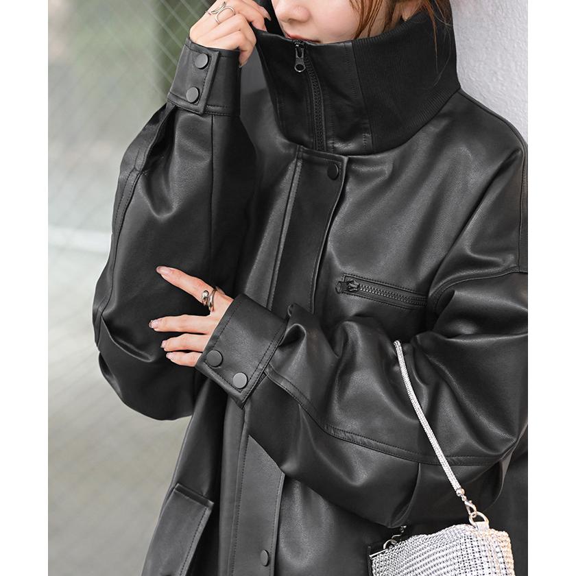 HUG.U（ハグユー） アウター コート ロング レザー風 レディース