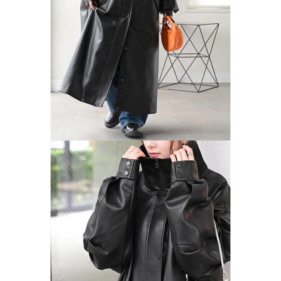 HUG.U（ハグユー） アウター コート ロング レザー風 レディース