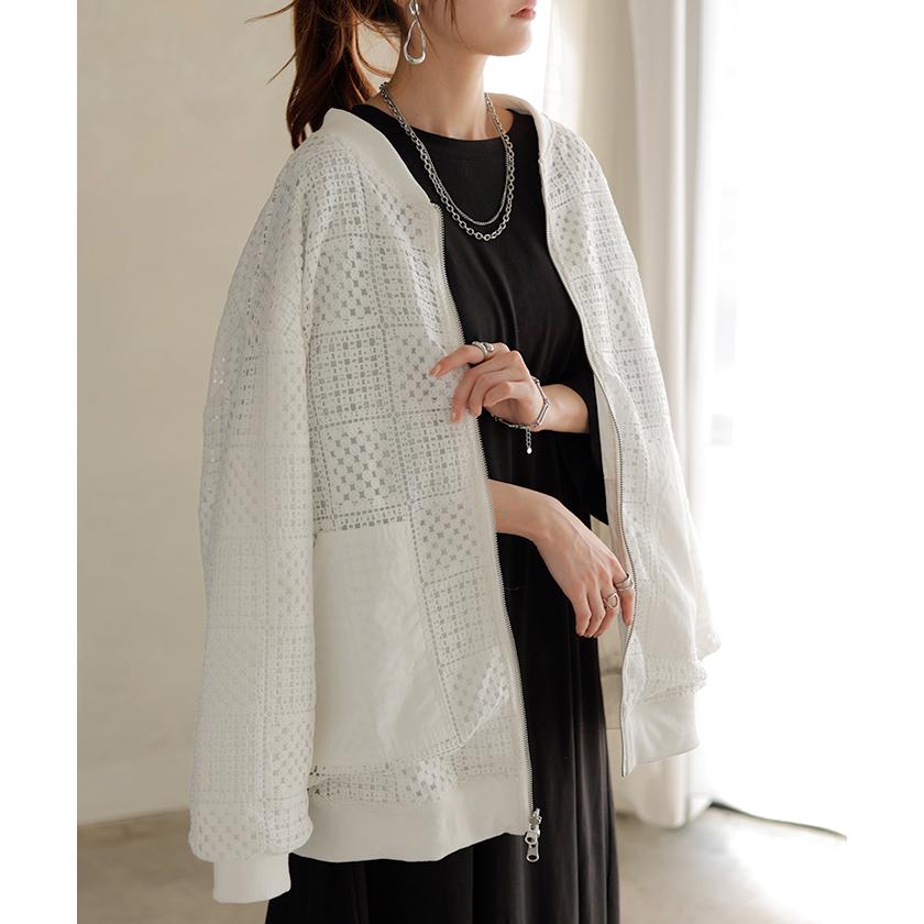 ブルゾン レース 撥水 リバーシブル レディース アウター ロング ナイロン ジャケット ジャンパー 羽織 | HUG.U | 21