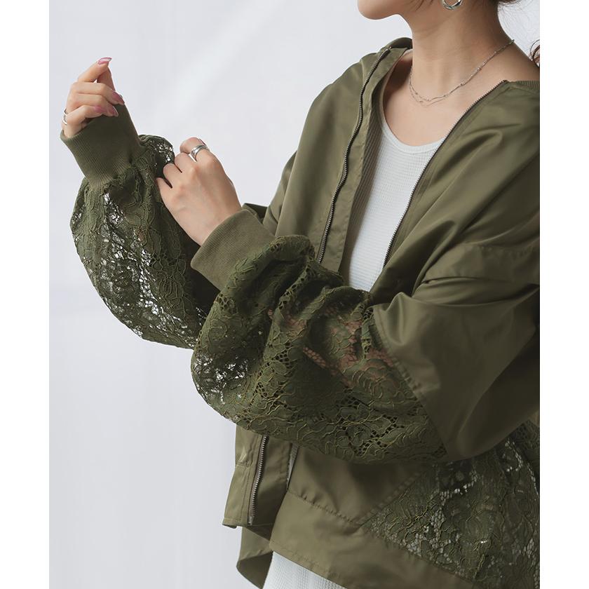 アウター 袖取り外し可 2WAY ブルゾン ベスト レース レディース ロング ジャケット ジャンパー MA-1 ミリタリー ドルマン 羽織 ライトアウター オーバーサイズ | HUG.U | 17