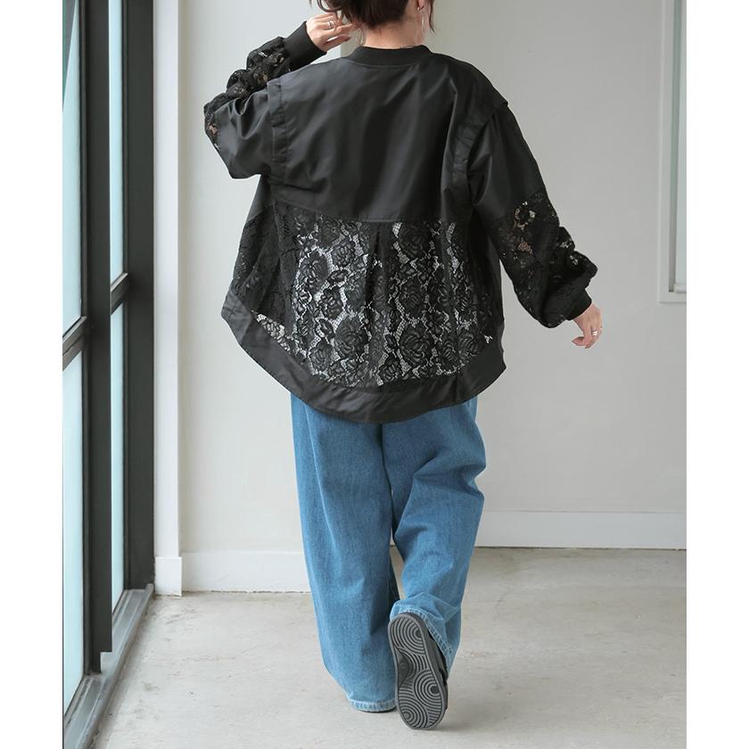 アウター 袖取り外し可 2WAY ブルゾン ベスト レース レディース ロング ジャケット ジャンパー MA-1 ミリタリー ドルマン 羽織 ライトアウター オーバーサイズ | HUG.U | 19