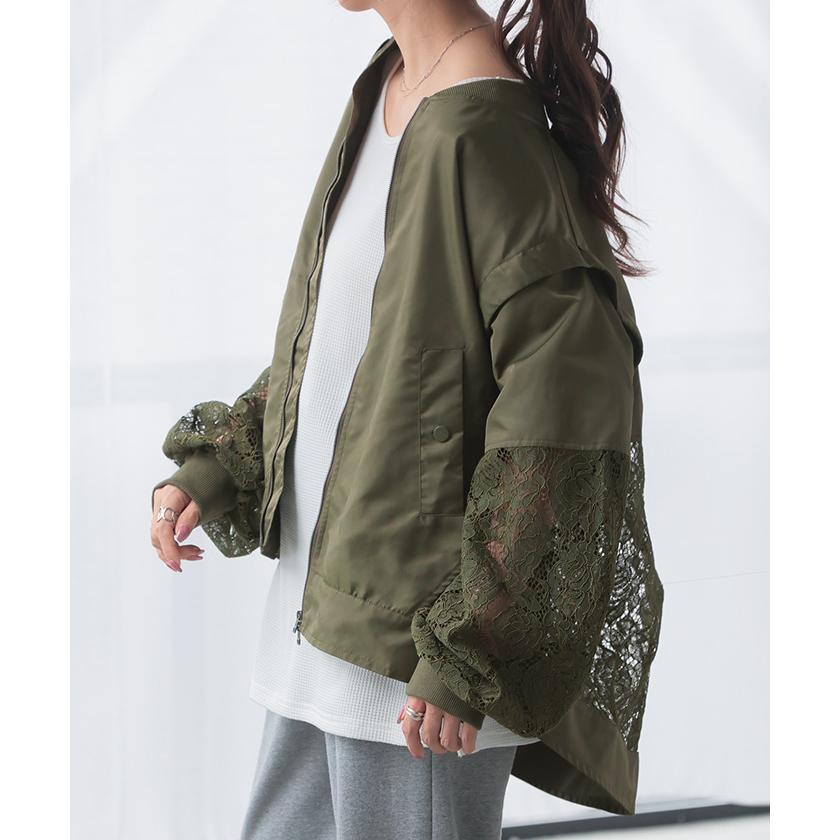 アウター 袖取り外し可 2WAY ブルゾン ベスト レース レディース ロング ジャケット ジャンパー MA-1 ミリタリー ドルマン 羽織 ライトアウター オーバーサイズ | HUG.U | 06