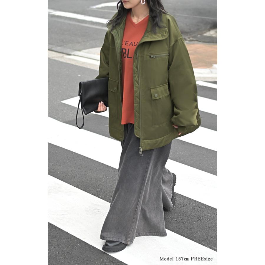 アウター ジャケット 中綿 ミリタリー レディース ロング コート ブルゾン オーバー ハイネック あったか 羽織 YKK ダブルジップ ボタン ポケット ドロスト | HUG.U | 11