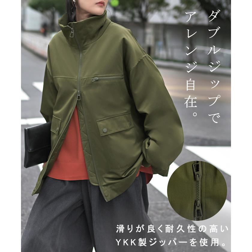 アウター ジャケット 中綿 ミリタリー レディース ロング コート ブルゾン オーバー ハイネック あったか 羽織 YKK ダブルジップ ボタン ポケット ドロスト | HUG.U | 16
