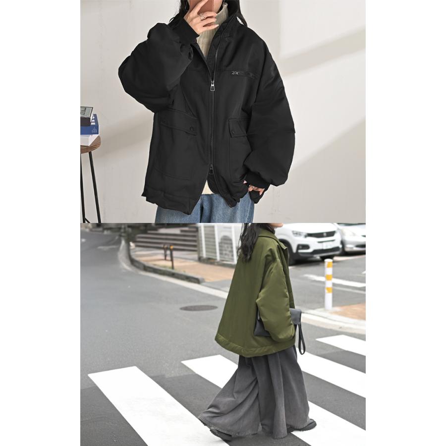 アウター ジャケット 中綿 ミリタリー レディース ロング コート ブルゾン オーバー ハイネック あったか 羽織 YKK ダブルジップ ボタン ポケット ドロスト | HUG.U | 19
