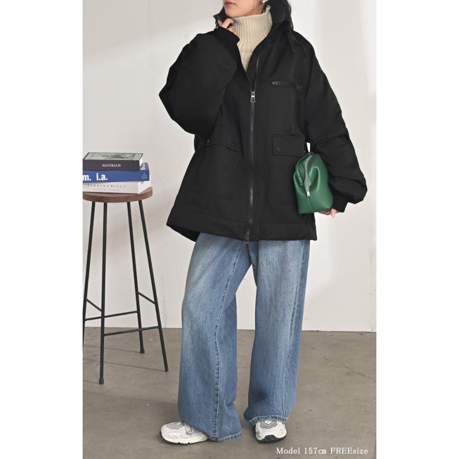 アウター ジャケット 中綿 ミリタリー レディース ロング コート ブルゾン オーバー ハイネック あったか 羽織 YKK ダブルジップ ボタン ポケット ドロスト | HUG.U | 09