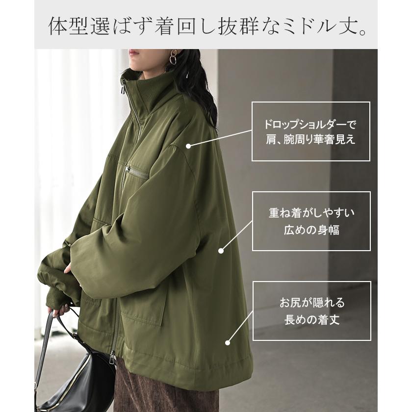 アウター ジャケット 中綿 ミリタリー レディース ロング コート ブルゾン オーバー ハイネック あったか 羽織 YKK ダブルジップ ボタン ポケット ドロスト | HUG.U | 10
