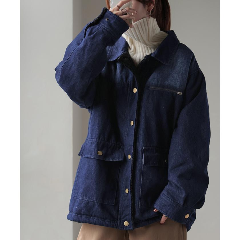 Gジャン デニム ボア アウター デニムジャケット レディース ボアアウター トップス ジャケット ブルゾン | HUG.U | 21