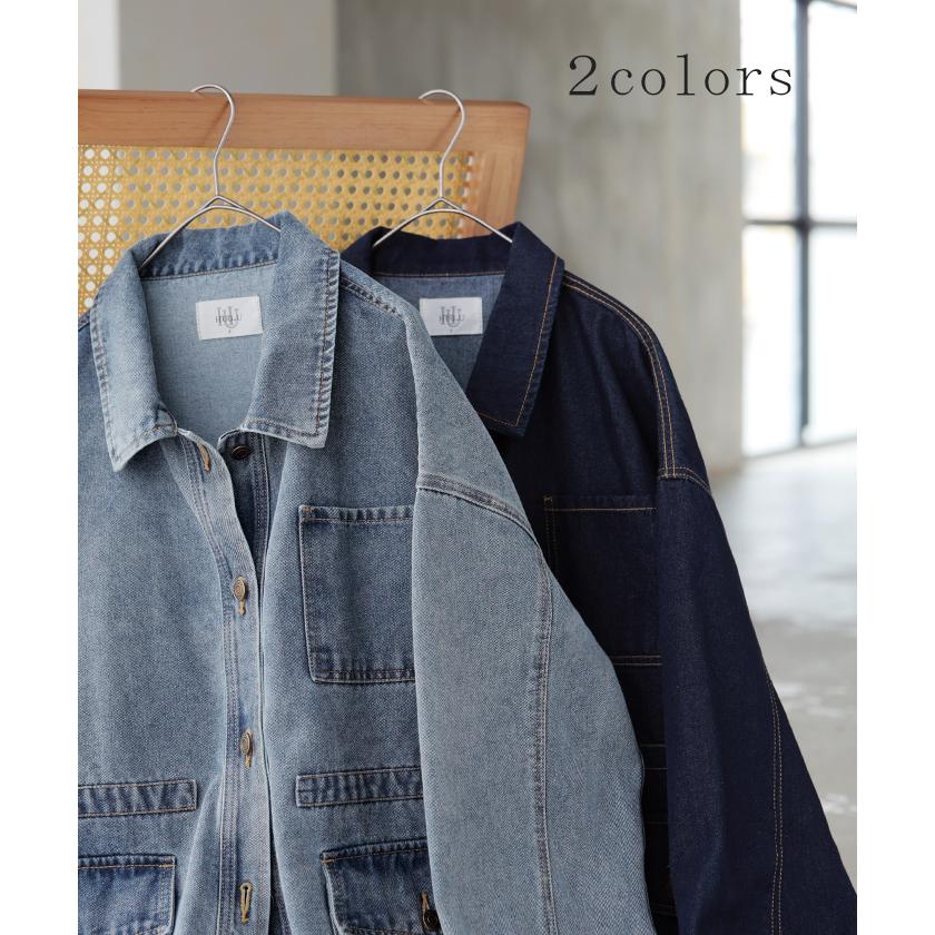 ジャケット デニムジャケット Gジャン ポケット レディース デニム アウター ジャンパー ビッグシルエット 羽織 オーバーサイズ ゆったり ドロップショルダー | HUG.U | 11