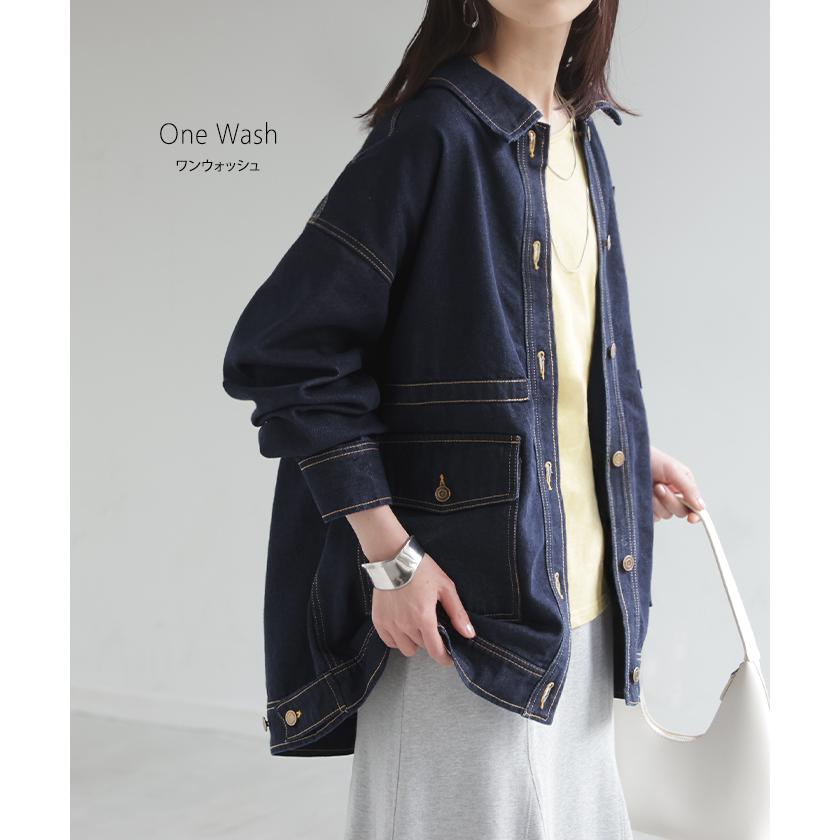 ジャケット デニムジャケット Gジャン ポケット レディース デニム アウター ジャンパー ビッグシルエット 羽織 オーバーサイズ ゆったり ドロップショルダー | HUG.U | 12