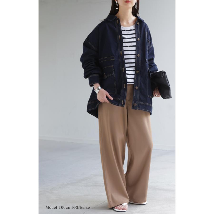 ジャケット デニムジャケット Gジャン ポケット レディース デニム アウター ジャンパー ビッグシルエット 羽織 オーバーサイズ ゆったり ドロップショルダー | HUG.U | 15