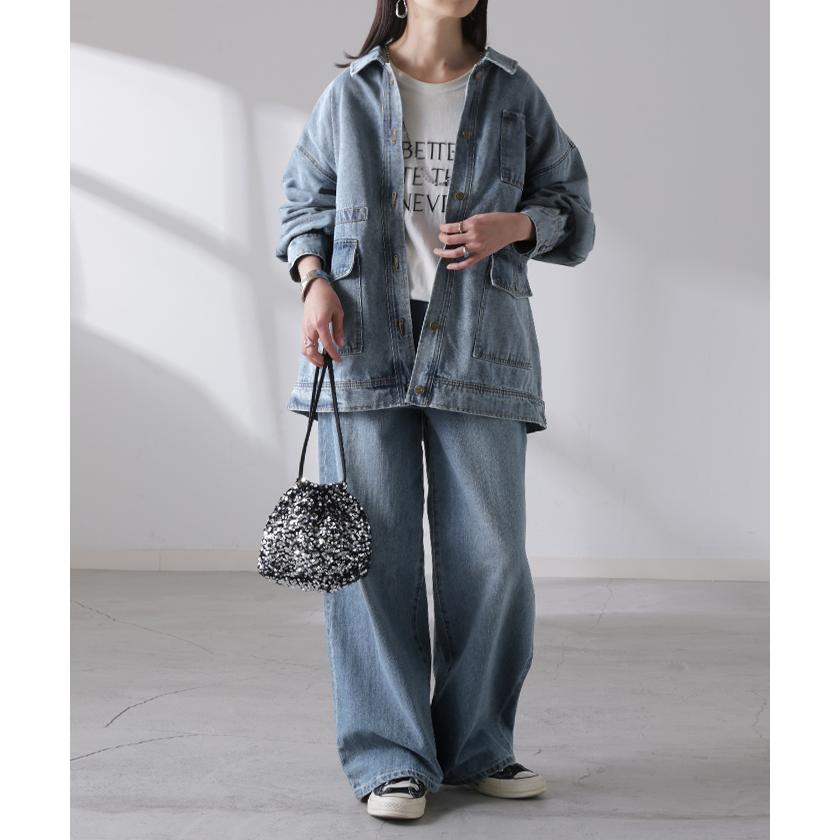 ジャケット デニムジャケット Gジャン ポケット レディース デニム アウター ジャンパー ビッグシルエット 羽織 オーバーサイズ ゆったり ドロップショルダー | HUG.U | 17