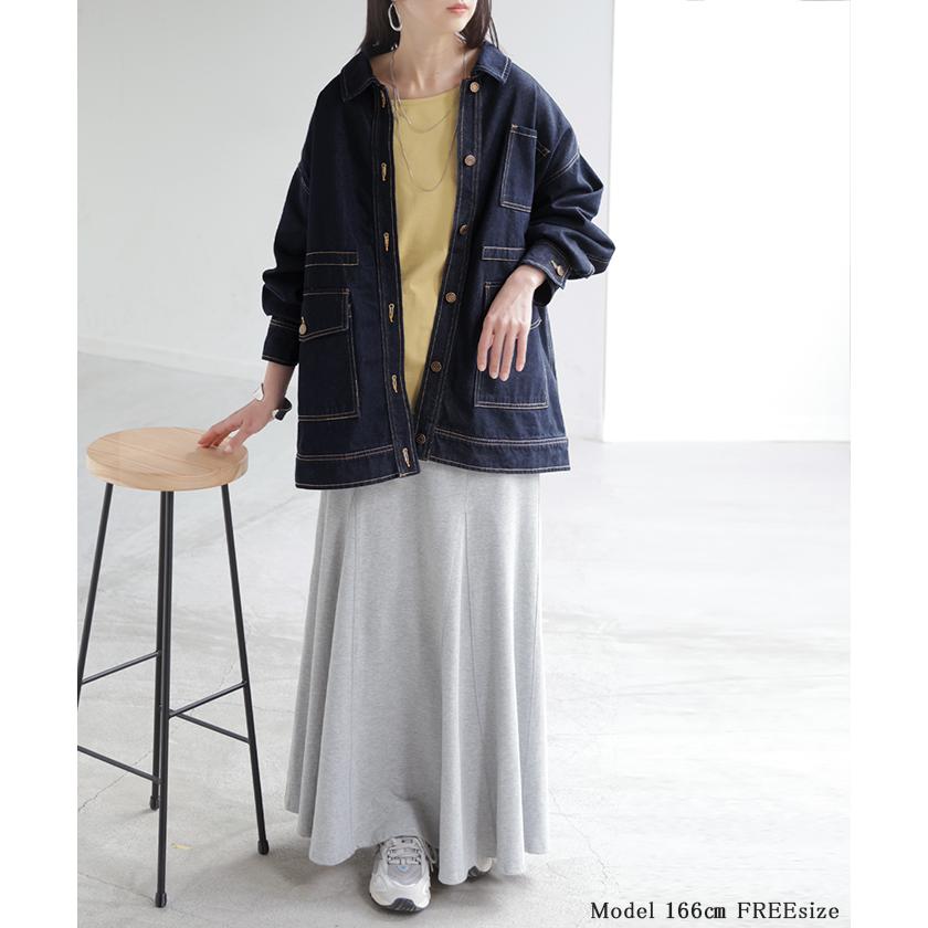 ジャケット デニムジャケット Gジャン ポケット レディース デニム アウター ジャンパー ビッグシルエット 羽織 オーバーサイズ ゆったり ドロップショルダー | HUG.U | 19
