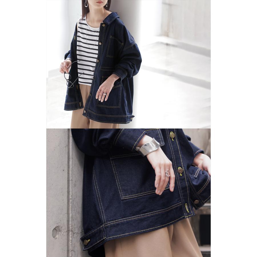 ジャケット デニムジャケット Gジャン ポケット レディース デニム アウター ジャンパー ビッグシルエット 羽織 オーバーサイズ ゆったり ドロップショルダー | HUG.U | 21