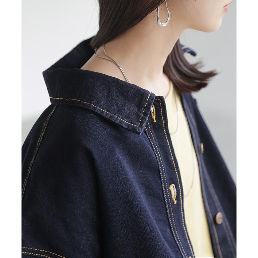 ジャケット デニムジャケット Gジャン ポケット レディース デニム アウター ジャンパー ビッグシルエット 羽織 オーバーサイズ ゆったり ドロップショルダー | HUG.U | 09