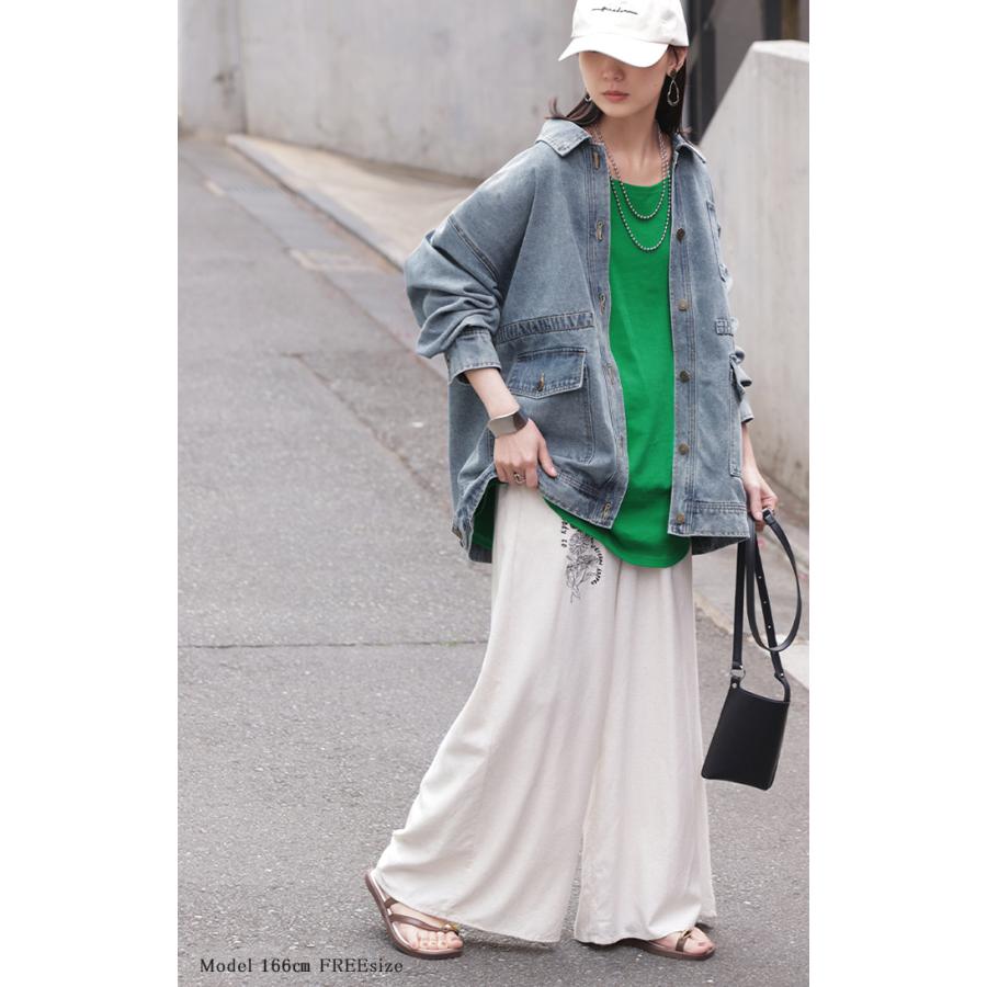 ジャケット デニムジャケット Gジャン ポケット レディース デニム アウター ジャンパー ビッグシルエット 羽織 オーバーサイズ ゆったり ドロップショルダー | HUG.U | 10