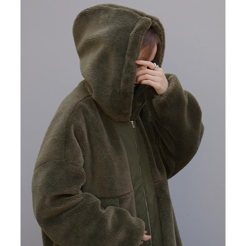 ボアコート フード アウター レディース ボア ロング コート パーカー ジャケット ブルゾン ボアパーカー | HUG.U | 20