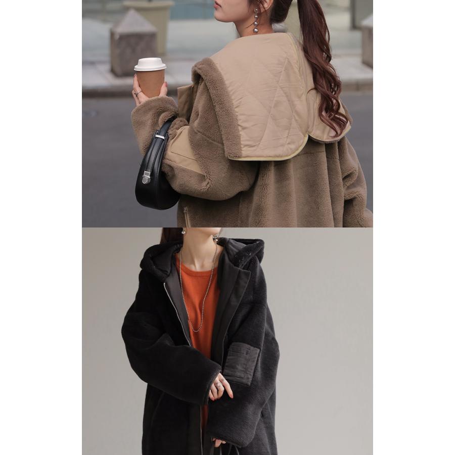 ボアコート フード アウター レディース ボア ロング コート パーカー ジャケット ブルゾン ボアパーカー | HUG.U | 05
