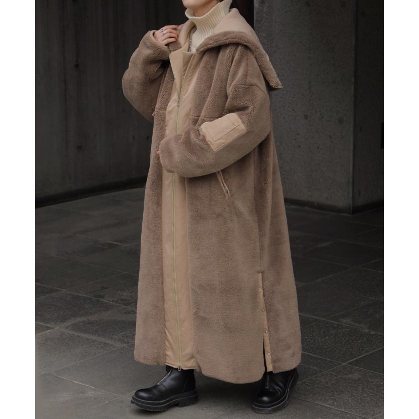 ボアコート フード アウター レディース ボア ロング コート パーカー ジャケット ブルゾン ボアパーカー | HUG.U | 07