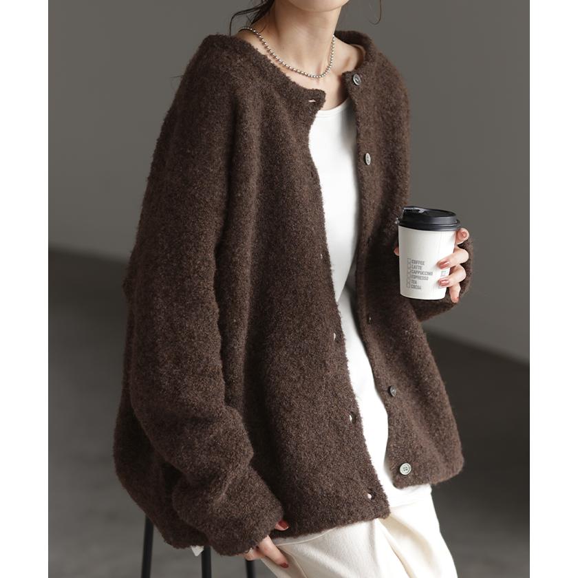 カーディガン ニット レディース セーター トップス 長袖 カーデ ニットカーディガン ロングカーデ ブークレニット | HUG.U | 21