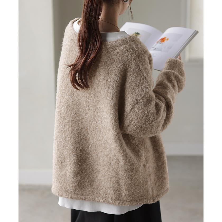 カーディガン ニット レディース セーター トップス 長袖 カーデ ニットカーディガン ロングカーデ ブークレニット | HUG.U | 23