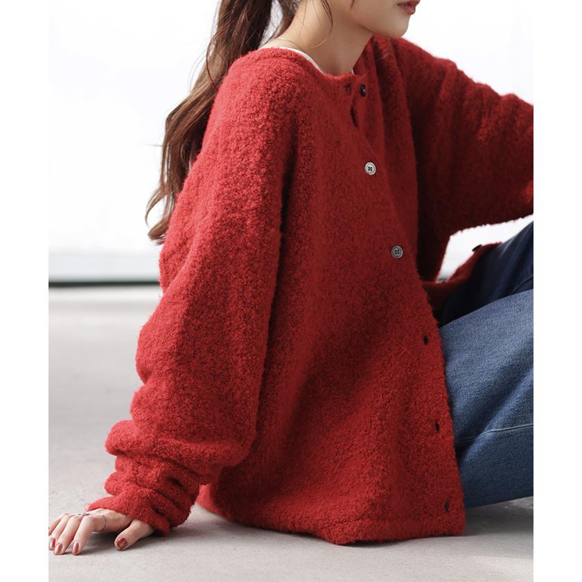 カーディガン ニット レディース セーター トップス 長袖 カーデ ニットカーディガン ロングカーデ ブークレニット | HUG.U | 10