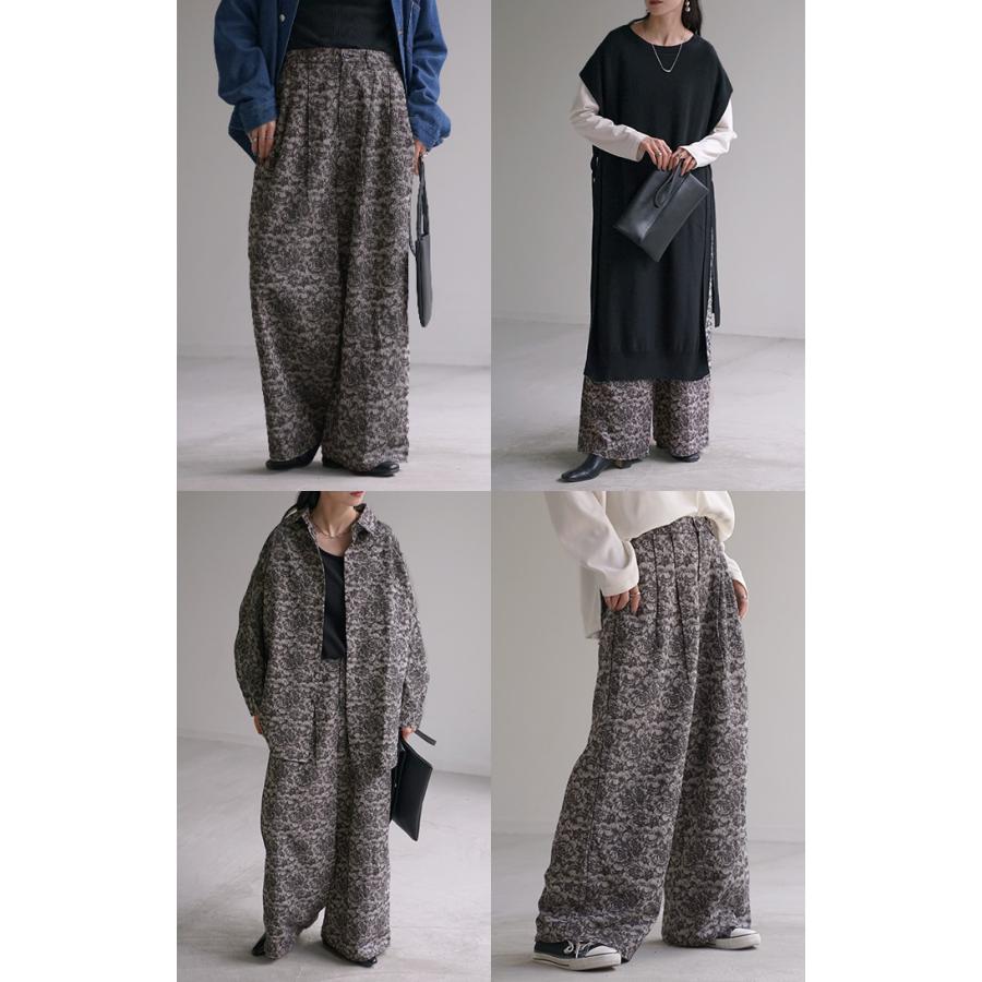 パンツ 別売り セットアップ可 ワイド ジャガード レディース ロング ワイドパンツ 太い ガウチョ ガウチョパンツ ズボン ずぼん | HUG.U | 18
