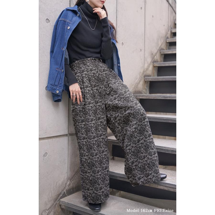 パンツ 別売り セットアップ可 ワイド ジャガード レディース ロング ワイドパンツ 太い ガウチョ ガウチョパンツ ズボン ずぼん | HUG.U | 04