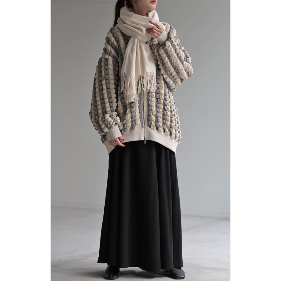 アウター カーデ ポップコーン ストライプ ぽこぽこ レディース シアー 薄手 カーディガン トップス ポコポコ 凹凸 ボーダー ブルゾン | HUG.U | 18