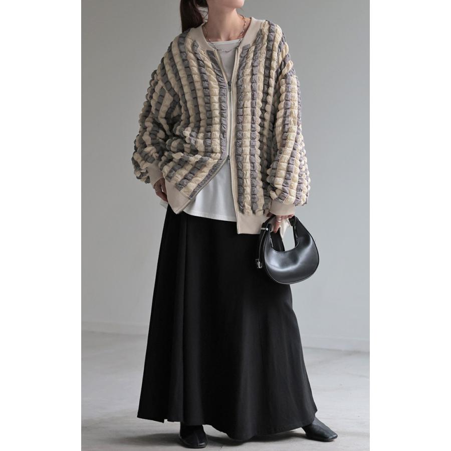 アウター カーデ ポップコーン ストライプ ぽこぽこ レディース シアー 薄手 カーディガン トップス ポコポコ 凹凸 ボーダー ブルゾン | HUG.U | 09