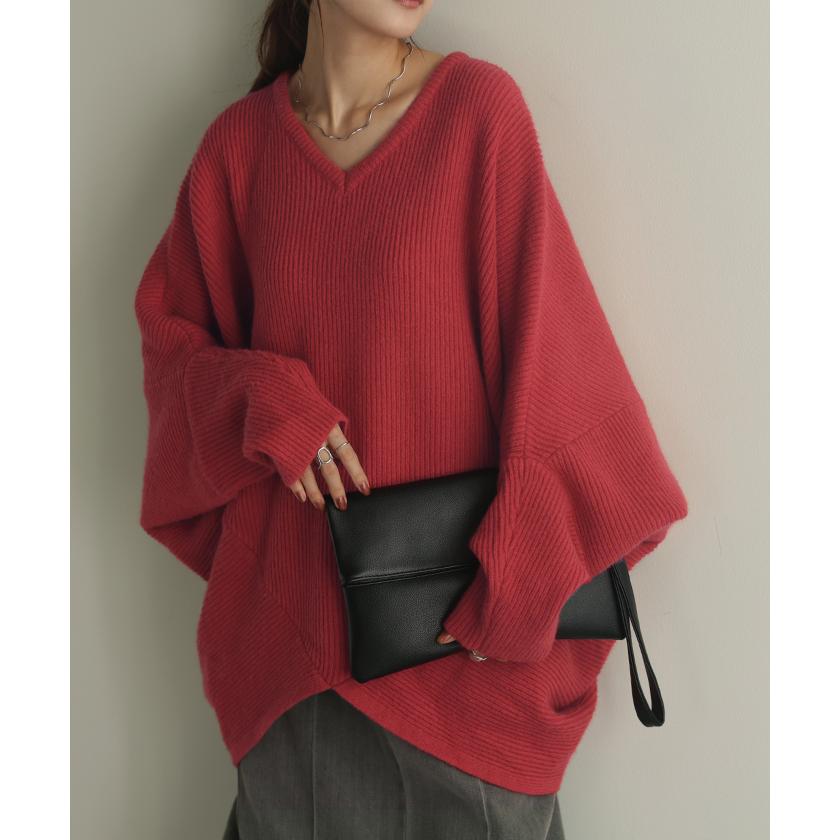 ニット トップス レディース コクーン ドルマン セーター ドルマンスリーブ ドルマンセーター 体型カバー ドルマンニット チュニック 長袖 長い | HUG.U | 23