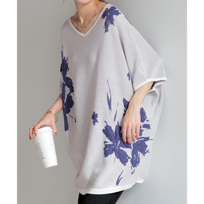 HUG.U（ハグユー） サマーニット 二の腕カバー 花柄 チュニック