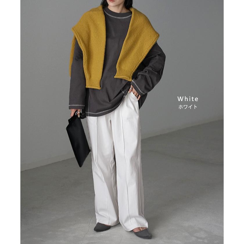 パンツ ワイド センターライン レディース ボトムス ボトム ロング 綿100％ ハイウエスト ズボン ずぼん ロングパンツ ウエストゴム ワイドパンツ | HUG.U | 16