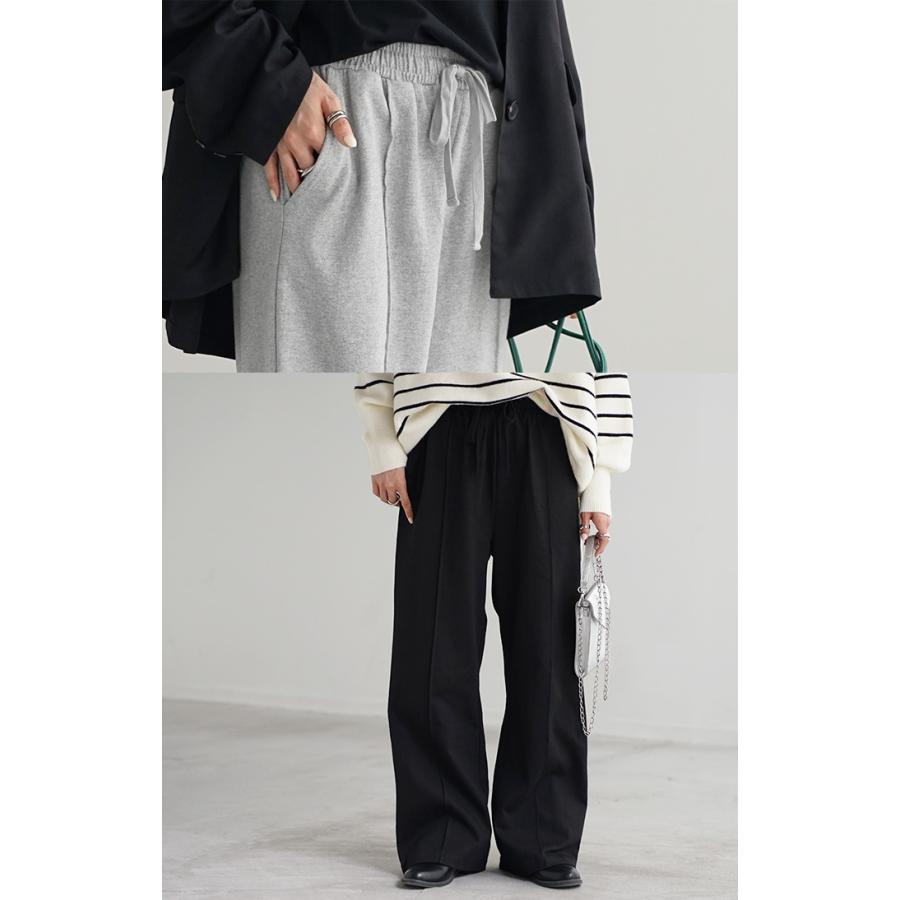 パンツ ワイド センターライン レディース ボトムス ボトム ロング 綿100％ ハイウエスト ズボン ずぼん ロングパンツ ウエストゴム ワイドパンツ | HUG.U | 25