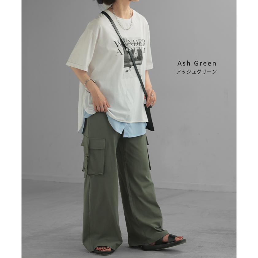 パンツ カーゴ ワイド ロング 綿100％ レディース ボトムス ボトム ハイウエスト ズボン ずぼん ロングパンツ | HUG.U | 16