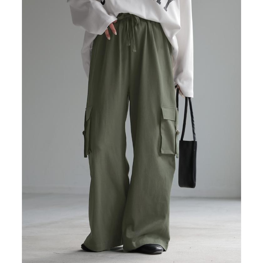 パンツ カーゴ ワイド ロング 綿100％ レディース ボトムス ボトム ハイウエスト ズボン ずぼん ロングパンツ | HUG.U | 10