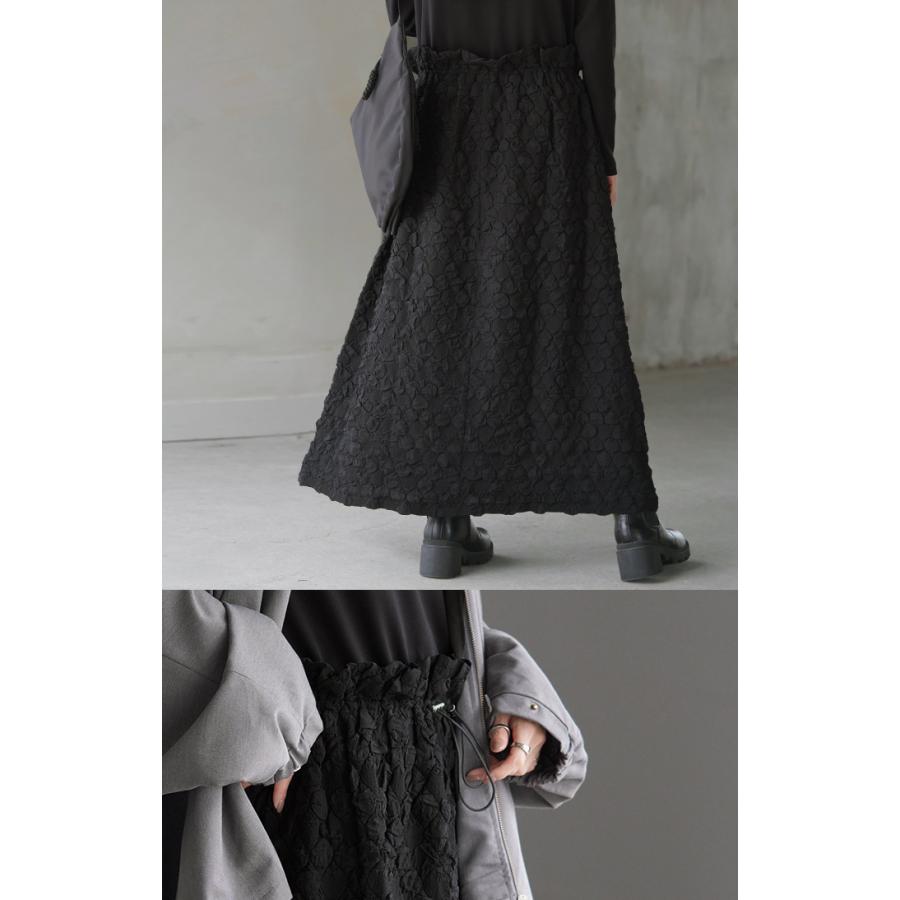 ワンピース 異素材 ジャガード ポンチ レディース ロング ロングワンピース Aライン フレア Uネック ハイウエスト | HUG.U | 16