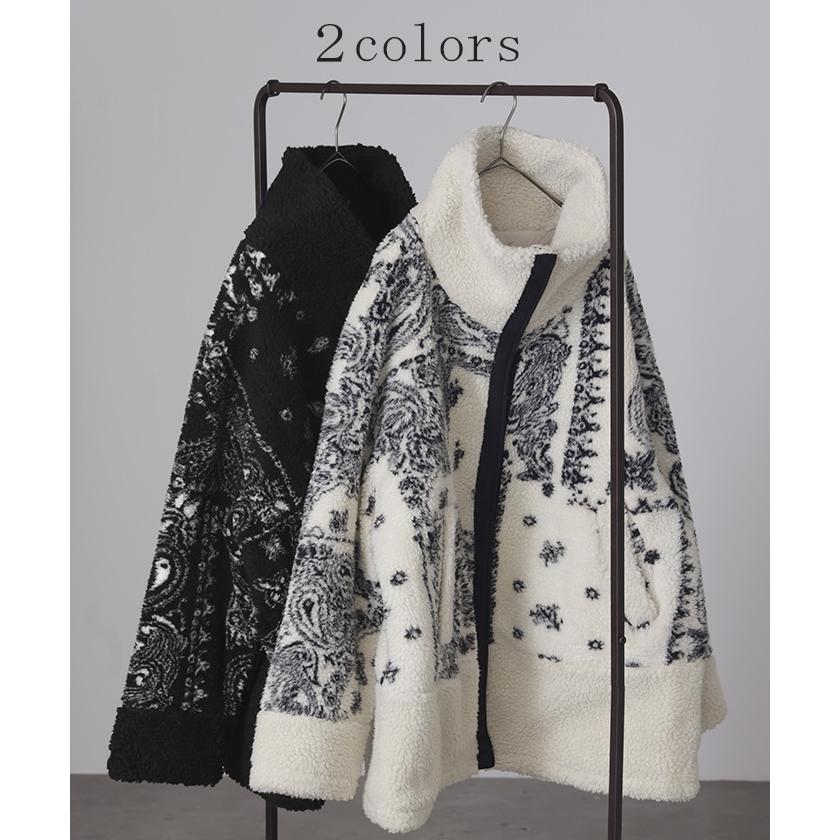 アウター ボアジャケット レディース コート チュニック 柄 ペイズリー ボアアウター ドルマン ロング | HUG.U | 13