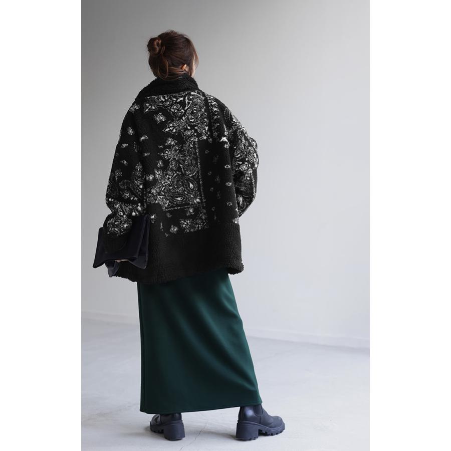 アウター ボアジャケット レディース コート チュニック 柄 ペイズリー ボアアウター ドルマン ロング | HUG.U | 18