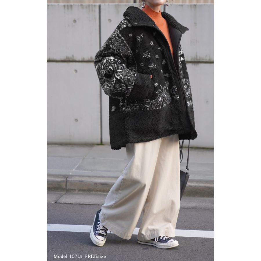 アウター ボアジャケット レディース コート チュニック 柄 ペイズリー ボアアウター ドルマン ロング | HUG.U | 08