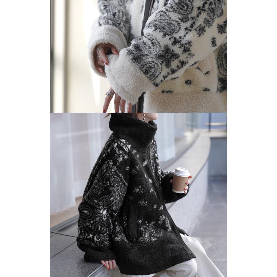 アウター ボアジャケット レディース コート チュニック 柄 ペイズリー ボアアウター ドルマン ロング | HUG.U | 10